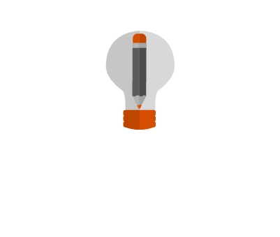 Grey and orange light bulb with a pencil inside of it