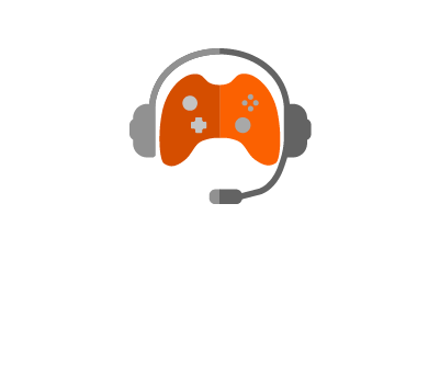 orange game controller surrounded by a grey headset